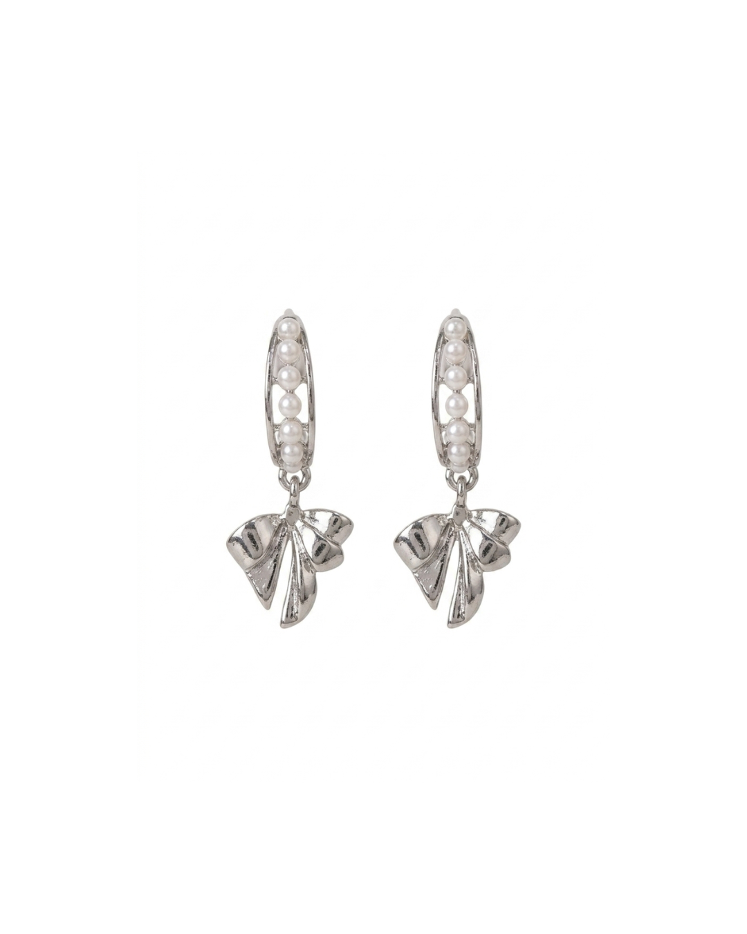 Silver Tone Pearl Hoop Earring with Bow Dangle, Drop Earring for Women, Lightweight Fashion Jewellery for Occasional Wear & Party