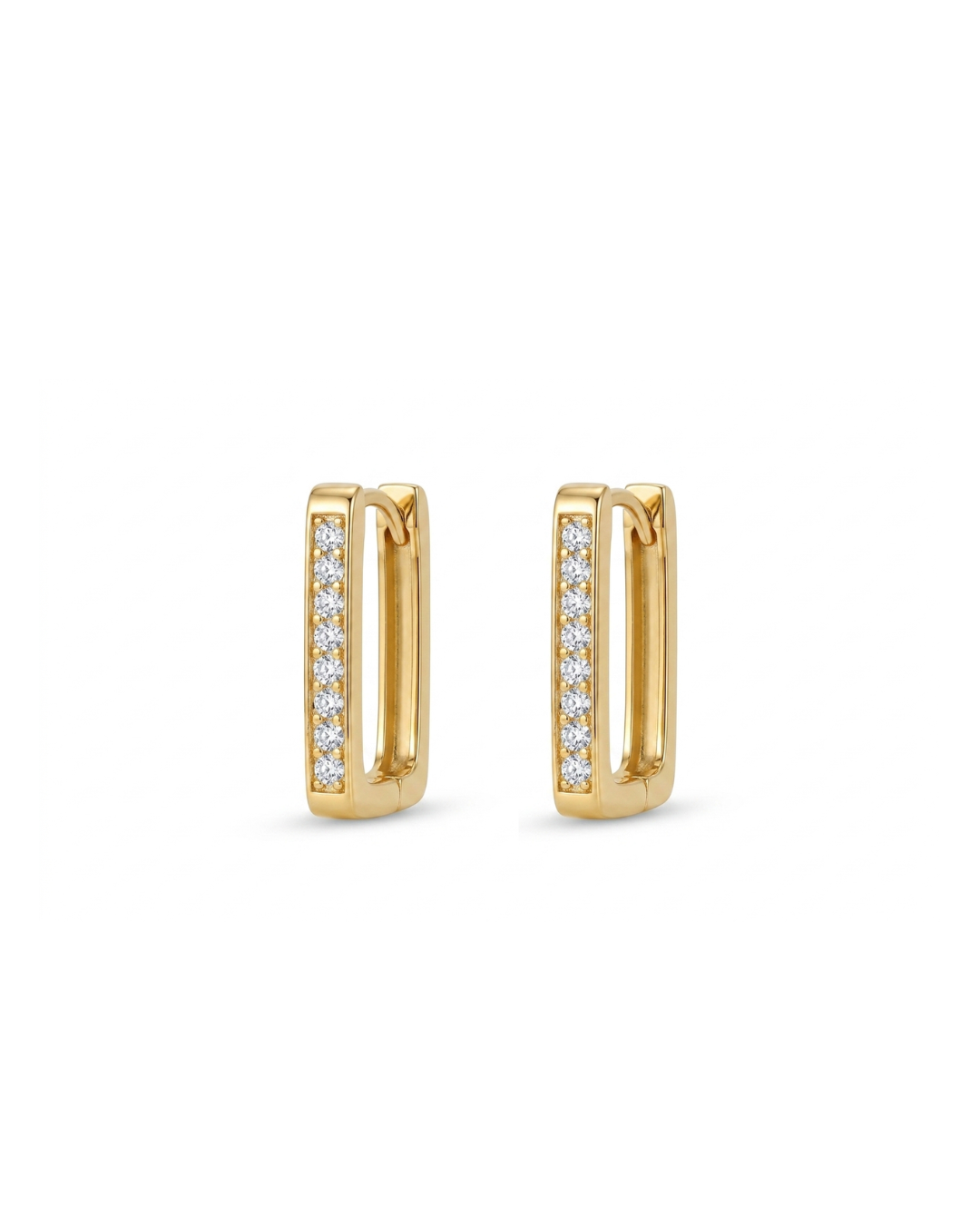 House Of Pink Store Rectangular Huggie Hoop Earrings, Gold, Cubic Zirconia, Minimal Style, Lightweight Everyday Jewellery for Women